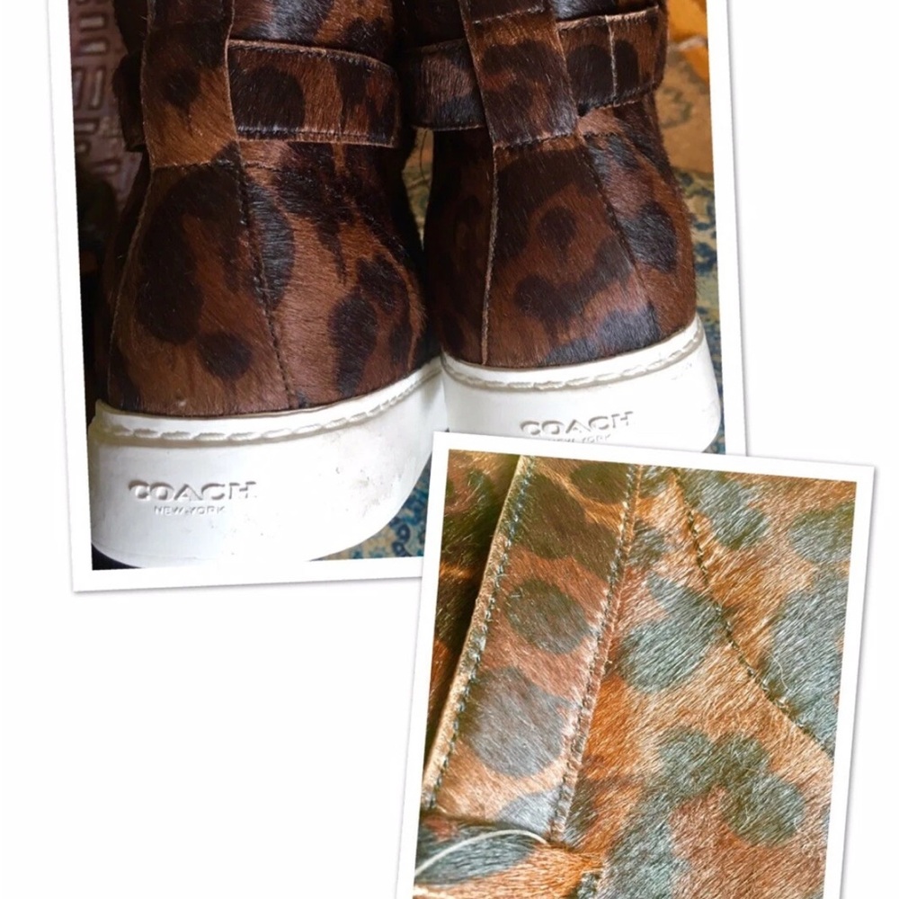 Coach Brown black Leopard Print,ltd edition hightop sneakers (calf,sheep fur)8 - Picture 11 of 12